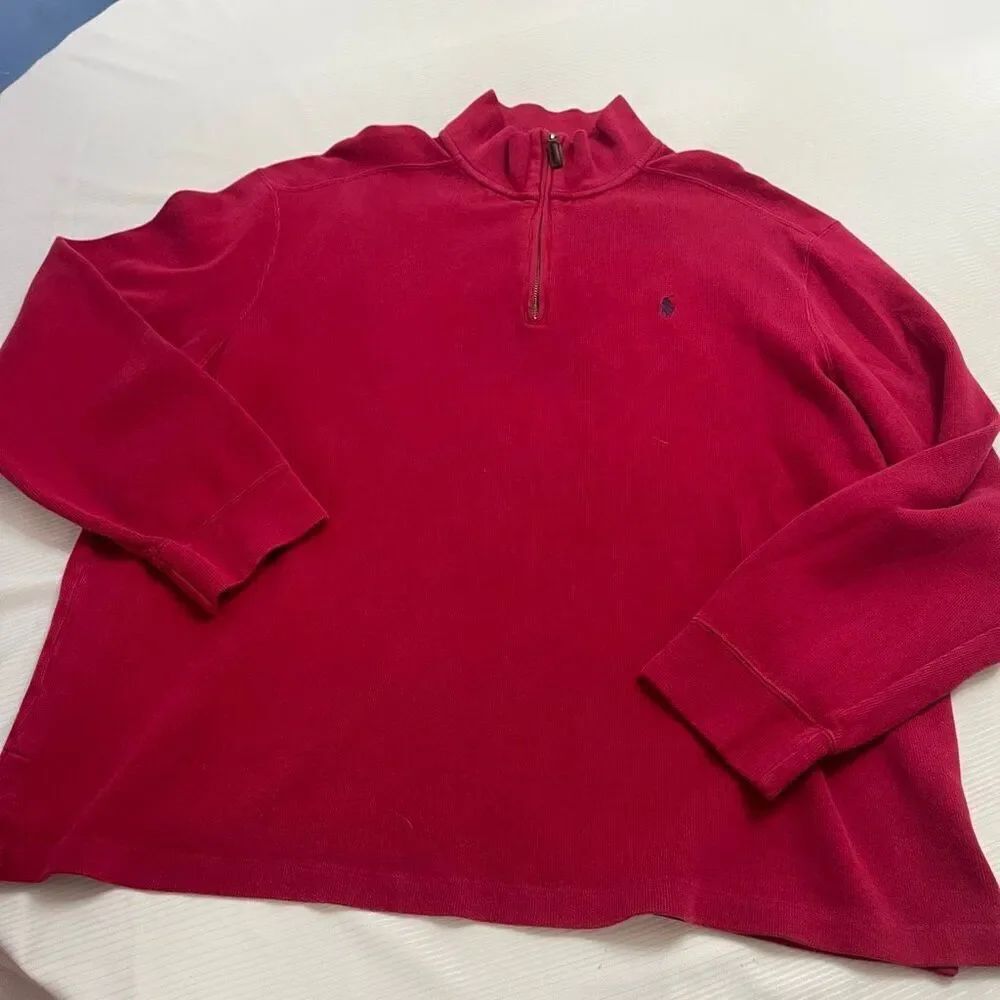 Polo By Ralph Lauren Men’s VTG 1/4 Zip Red Pullover Sweater Size XL
